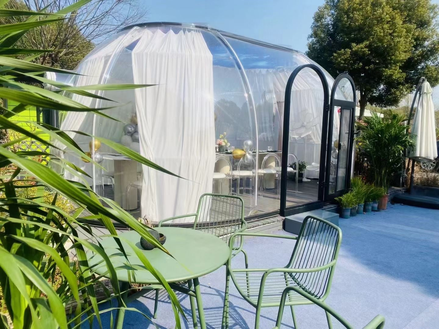Ovale Glaskuppel aus Polycarbonat Größe 4,13 * 6,13 m, Bubble-Dome, Glashaus, Glasdome, Wintergarten, Glas-Iglu, wasserdicht, schlagfest, beständig gegen Feuer, Wind und Schneelast