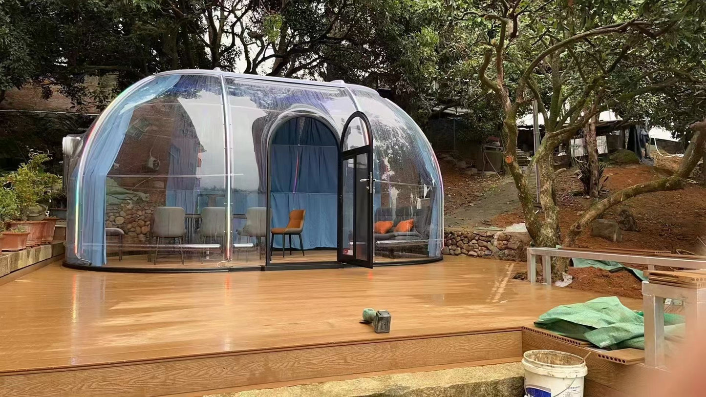 Ovale Glaskuppel aus Polycarbonat Größe 4,13 * 6,13 m, Bubble-Dome, Glashaus, Glasdome, Wintergarten, Glas-Iglu, wasserdicht, schlagfest, beständig gegen Feuer, Wind und Schneelast