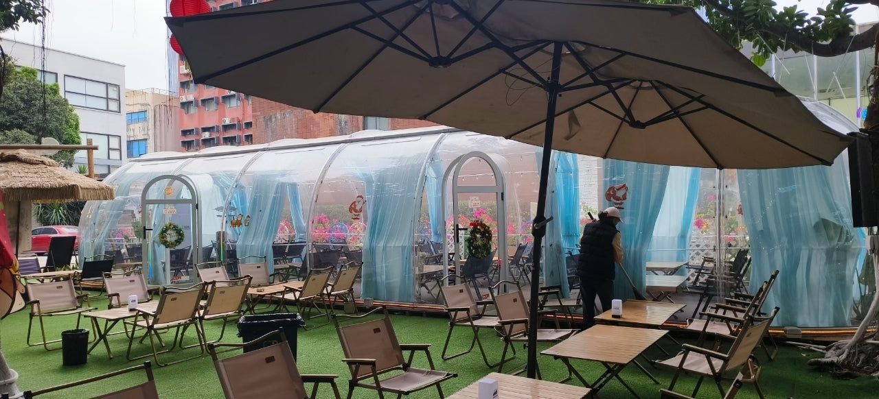 Ovale Glaskuppel aus Polycarbonat Größe 4,13 * 6,13 m, Bubble-Dome, Glashaus, Glasdome, Wintergarten, Glas-Iglu, wasserdicht, schlagfest, beständig gegen Feuer, Wind und Schneelast