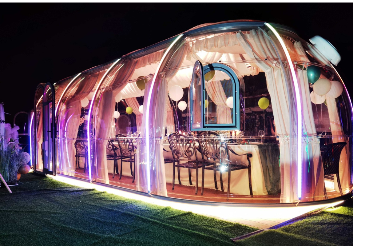 Ovale Glaskuppel aus Polycarbonat Größe 4,13 * 6,13 m, Bubble-Dome, Glashaus, Glasdome, Wintergarten, Glas-Iglu, wasserdicht, schlagfest, beständig gegen Feuer, Wind und Schneelast