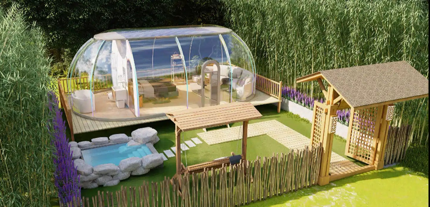 Ovale Glaskuppel aus Polycarbonat Größe 4,13 * 6,13 m, Bubble-Dome, Glashaus, Glasdome, Wintergarten, Glas-Iglu, wasserdicht, schlagfest, beständig gegen Feuer, Wind und Schneelast