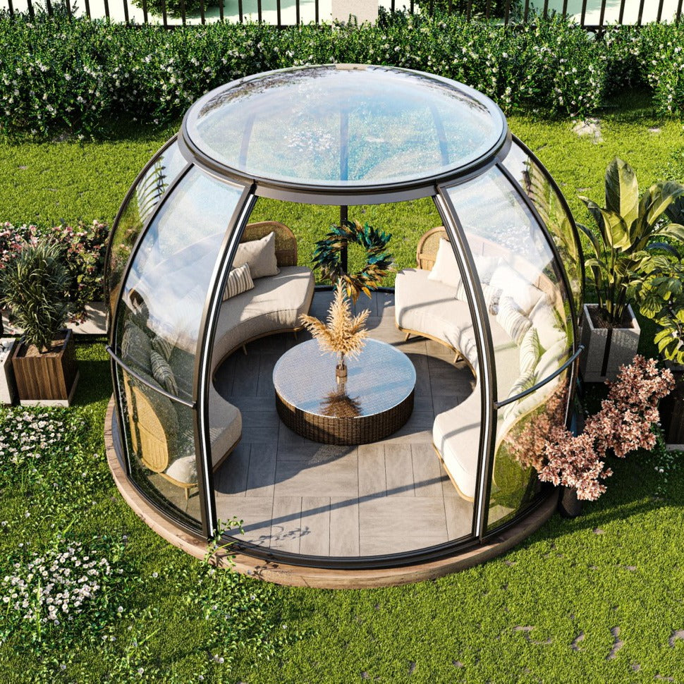 Iglu-Glaskuppel aus Polycarbonat mit Schiebetür, 3,5 / 4,0 / 4,5 m Bubble-Dome, Glashaus, Glasdome, Wintergarten, Glas-Iglu, wasserdicht, schlagfest, beständig gegen Feuer, Wind und Schneelast