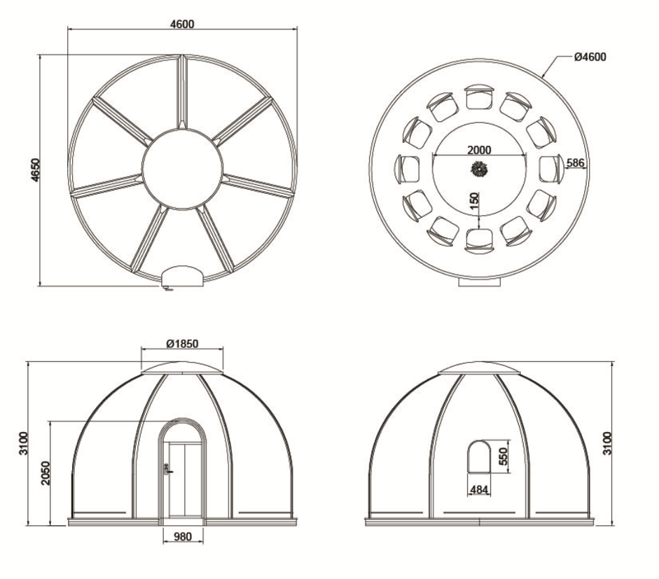 Iglu-Glaskuppel aus Polycarbonat 4,8 m, Bubble-Dome, Glasdome, Glashaus, Wintergarten, wasserdicht, schlagfest, beständig gegen Feuer, Wind und Schneelast