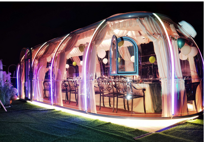 Ovale Glaskuppel aus Polycarbonat Größe 4,13 * 6,13 m, Bubble-Dome, Glashaus, Glasdome, Wintergarten, Glas-Iglu, wasserdicht, schlagfest, beständig gegen Feuer, Wind und Schneelast