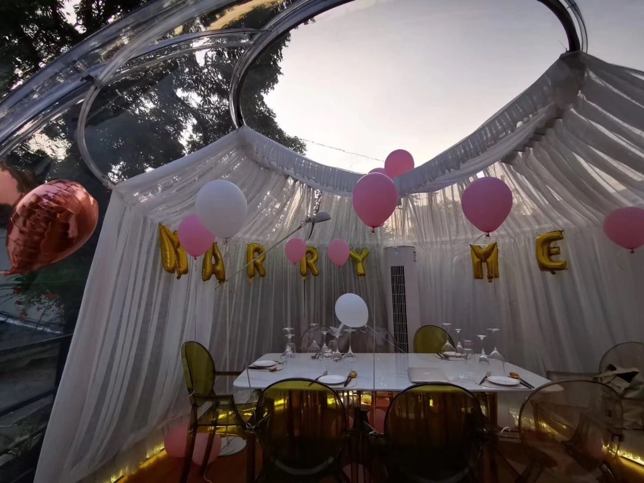 Iglu-Glaskuppelnset aus Polycarbonat 5,96 + 2,8 m, Bubble-Dome, Glasdome, Glashaus, Wintergarten, wasserdicht, schlagfest, beständig gegen Feuer, Wind und Schneelast