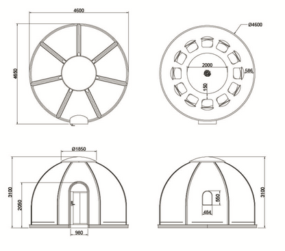 Iglu-Glaskuppel aus Polycarbonat 4,8 m, Bubble-Dome, Glasdome, Glashaus, Wintergarten, wasserdicht, schlagfest, beständig gegen Feuer, Wind und Schneelast