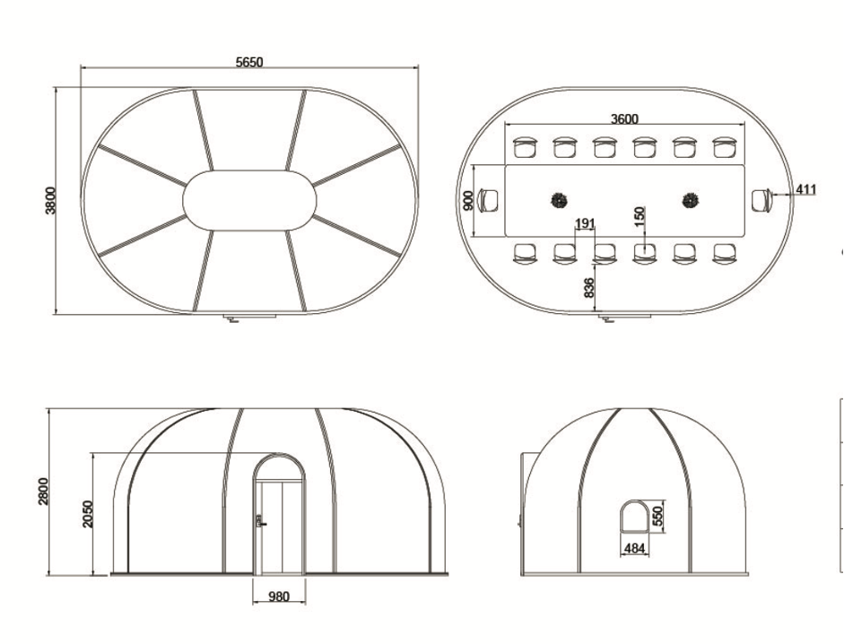 Ovale Glaskuppel aus Polycarbonat Größe 2,8 * 4,80 m, Bubble-Dome, Glashaus, Glasdome, Wintergarten, Glas-Iglu, wasserdicht, schlagfest, beständig gegen Feuer, Wind und Schneelast