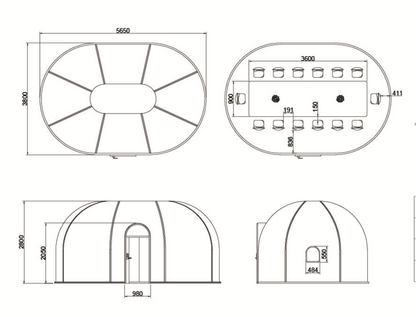 Ovale Glaskuppel aus Polycarbonat Größe 2,8 * 4,80 m, Bubble-Dome, Glashaus, Glasdome, Wintergarten, Glas-Iglu, wasserdicht, schlagfest, beständig gegen Feuer, Wind und Schneelast