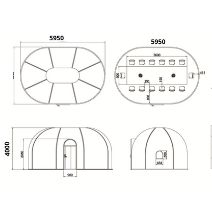 Ovale Glaskuppel aus Polycarbonat Größe 4,13 * 6,13 m, Bubble-Dome, Glashaus, Glasdome, Wintergarten, Glas-Iglu, wasserdicht, schlagfest, beständig gegen Feuer, Wind und Schneelast